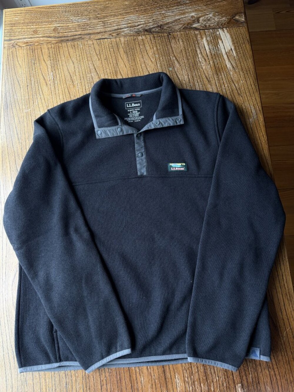 L.L.Bean Black Snap Placket Fleece Pullover Mens L